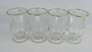 4 Libbey Vintage Ribbed Glass Pedestal Coffee Mugs Etched 8oz